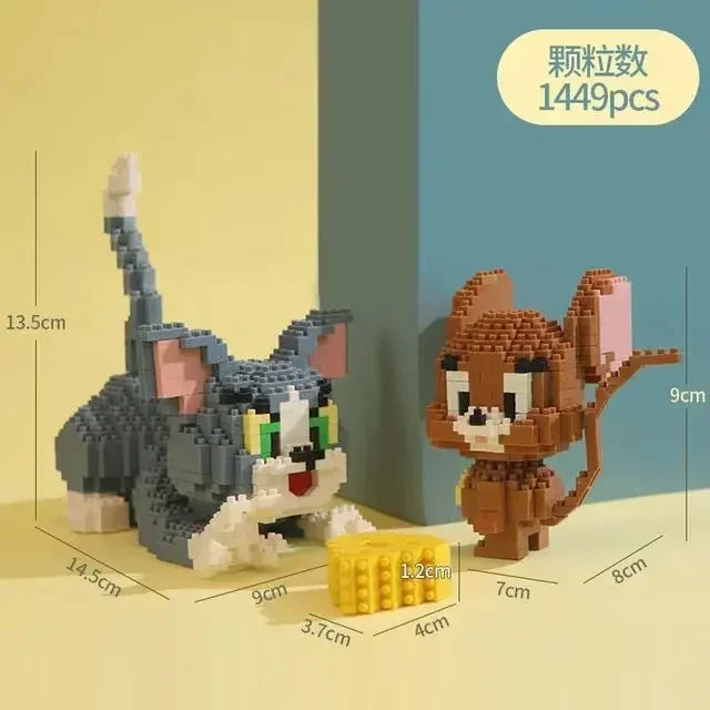 Cute Cat & Mouse Building Blocks – Playful Mini Scene Model Kit