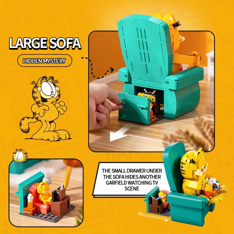 Lazy Cat Sofa Building Blocks – Cute Cartoon Scene Model
