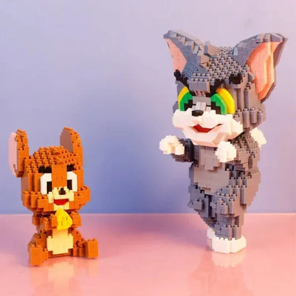 Cute Cat & Mouse Building Blocks – Playful Mini Scene Model Kit